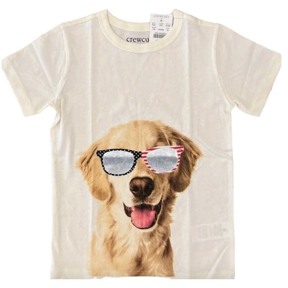 NWT J. Crew Boys' Ivory W/Patriotic Dog Sunglasses July 4th Tee - SIZE XS (4-5) - Picture 2 of 6